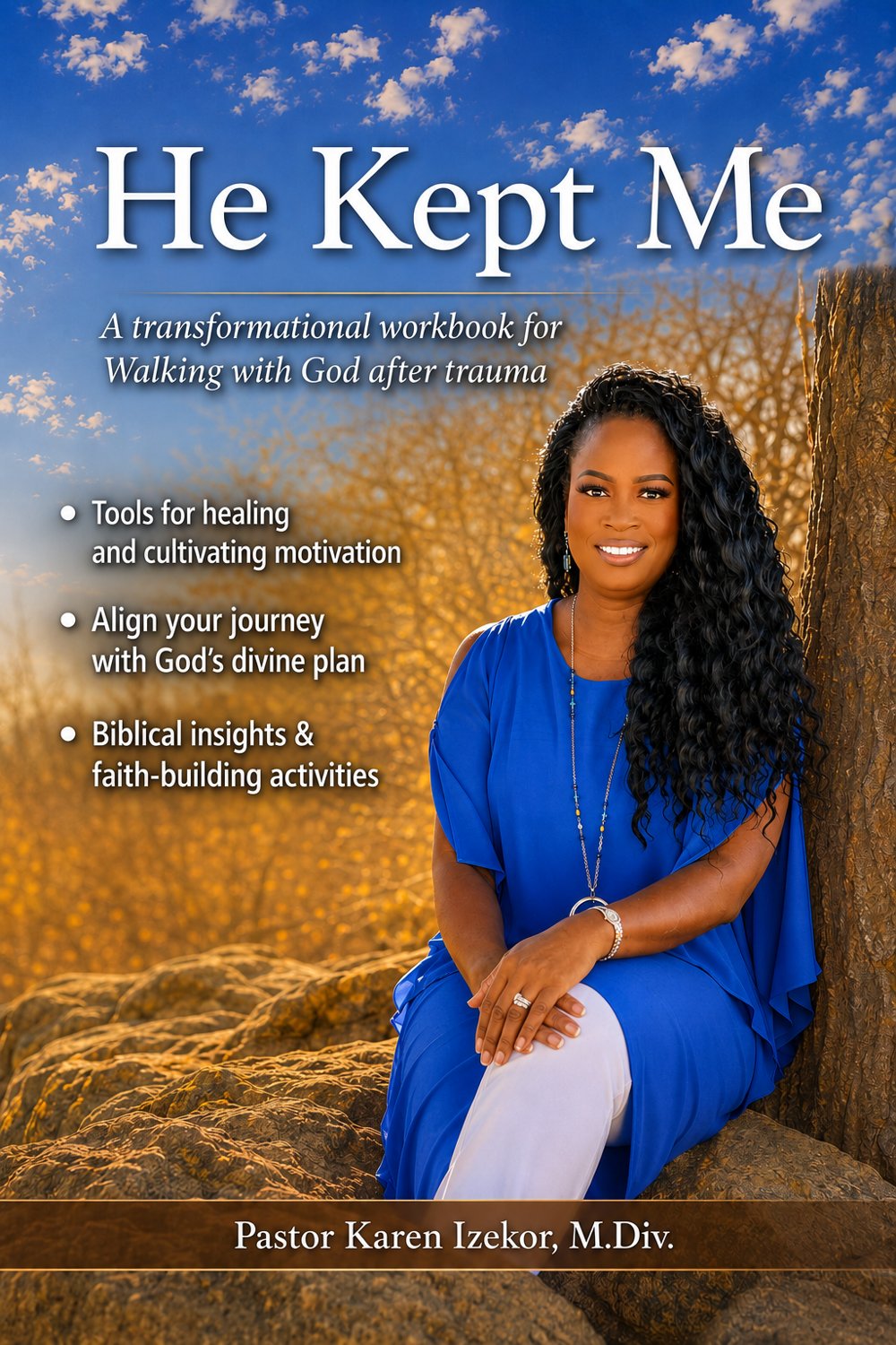 Pastor Karen Izekor seated against a tree in golden light